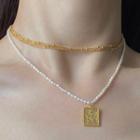 Layered Necklace 0904a - White & Gold - One Size