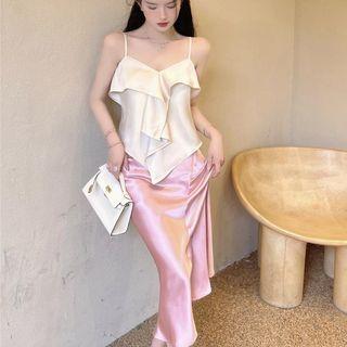 Ruffle Camisole Top / Midi A-line Skirt
