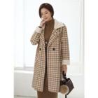 Contrast-cuff Houndstooth Knit Coat