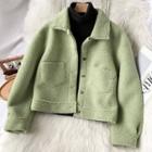 Fleece Button Jacket Green - One Size