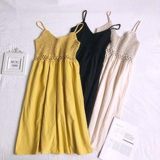 Spaghetti Strap Woven Midi A-line Dress