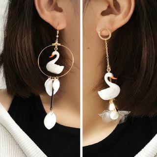 Flower Drop Swan Earrings