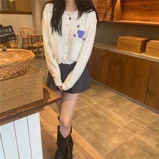 Embroidered Knit Cardigan White - One Size