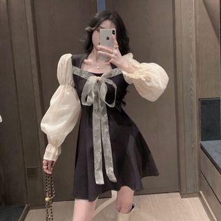 Puff-sleeve Bow Mini Dress