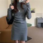 High-neck Bodycon Long-sleeve Knit Dress