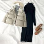 Padded Coat / Turtleneck Knit Dress
