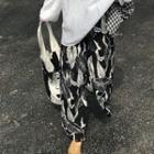 Wide-leg Leaf Print Pants / Lettering Light Hoodie