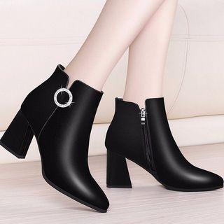 Chunky-heel Buckle Fleece-lining Short Boots