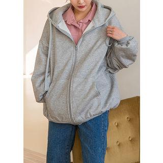 Tall Size Puff-sleeve Fleece Zip Hoodie
