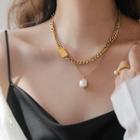 Faux Pearl Chain Layered Necklace White Faux Pearl - Gold - One Size