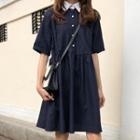 Short Sleeve Polo Dress Navy Blue - One Size