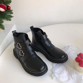 Plain Heart Buckle Short Boots