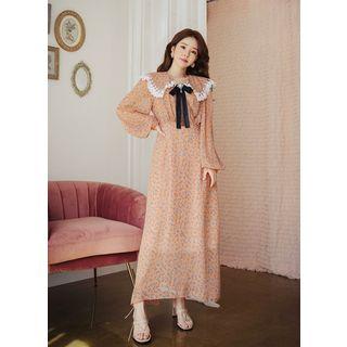 Capelet Maxi Floral Chiffon Dress