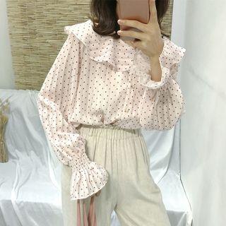 Ruffle Collar Heart Print Long-sleeve Top