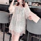 3/4-sleeve Sequined Mini Dress Almond - One Size
