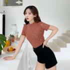 Lace See-through Short-sleeve Slim-fit Top