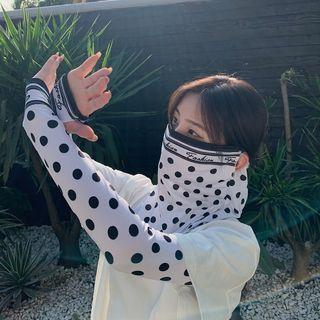 Set: Polka Dot Sun Protection Arm Sleeve + Face Mask White - One Size