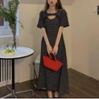 Mock Two-piece Striped Midi A-line Dress Striped - Black & White - One Size