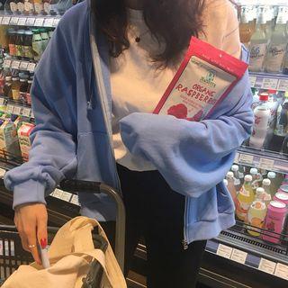 Plain Zip Hoodie Blue - One Size