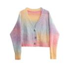 Gradient Cable Knit Cardigan Gradient - Purple & Yellow & Pink - One Size