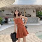 Set: Button-up Camisole Top + Mini A-line Skirt Set Of 2 - Camisole & Skirt - Tangerine - One Size
