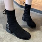 Studded Faux Suede Block Heel Short Boots