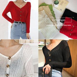 Lightweight Cropped Rib-knit Cardigan