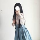 Printed Long-sleeve Blouse / Set: Printed Long-sleeve Blouse + A-line Skirt