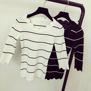 Stripe 3/4-sleeve Knit Sweater