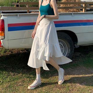 Asymmetric Tiered A-line Midi Skirt
