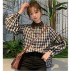 Double Collar Plaid Blouse