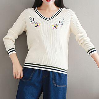 Embroidered Rib Knit Top