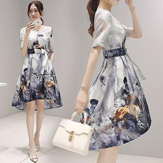 V-neck Floral Print Short-sleeve Dress