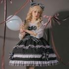 3/4-sleeve Two-tone Ruffled A-line Dress