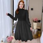 High-neck Knit Panel Lace Dress