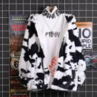 Cow Print Fleece Zipped Hooded Jacket