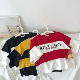 Color-block Lettering Printed Crewneck Short-sleeve T-shirt