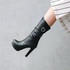 Ruched High-heel Faux Leather Mid-calf Boots