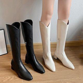Pointy-toe Chunky Heel Knee-high Boots