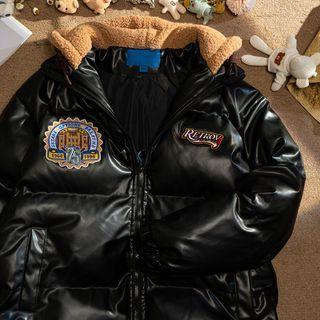 Faux Shearling Faux Leather Oversize Padded Jacket