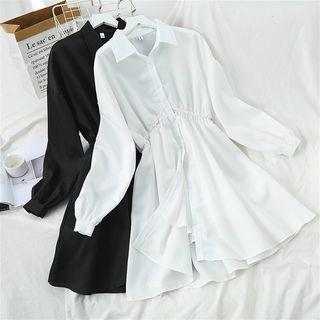 Plain Lantern-sleeve Shirtdress