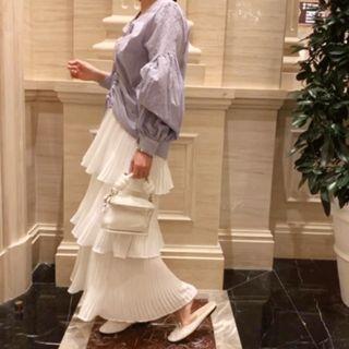 Band-waist Pleated Tiered Long Skirt