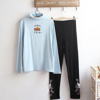 Turtleneck Cartoon Embroidered T-shirt / Leggings / Set
