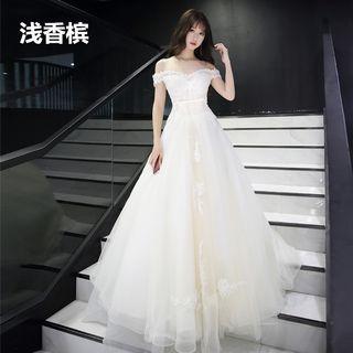 Floral Lace Panel Off-shoulder Wedding Ball Gown