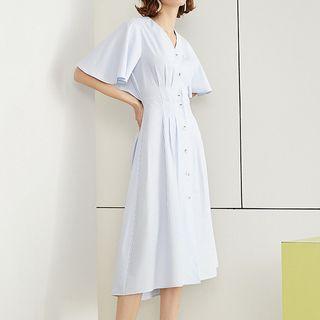 Striped Cut-out Short-sleeve A-line Dress