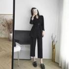 Set: Plain Single-button Blazer + Cropped Straight-fit Pants