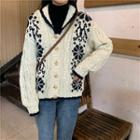 Jacquard Cable-knit Cardigan Almond - One Size