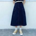 High-waist Pocket Midi Denim Skirt As Shown In Figure - One Size
