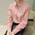 Long-sleeve Striped Shirt Stripe - Red - One Size