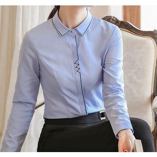Contrast Trim Shirt / High-waist Pencil Skirt / Dress Pants / Set